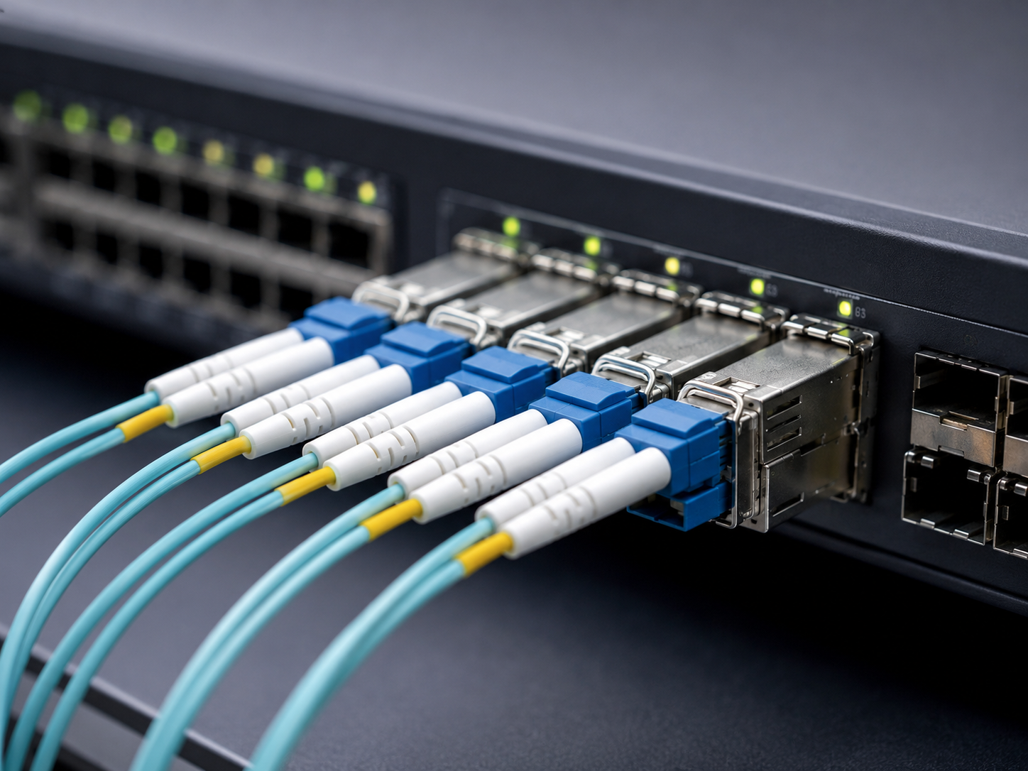 GBIC és SFP optikai csatlakozók közeli képe